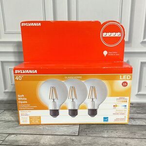 SYLVANIA LED G25 Globe 4W Warm White Opal Glass Dimmable Filament 3-Pack